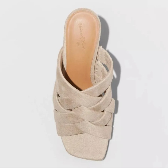 Universal Thread Tan Suede Like, Almond Open Toe, 3” Stacked Wood Like Heel 81/2 - Picture 3 of 8